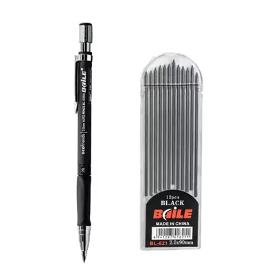 Black 2.0mm Mechanical Pencil Set With Replaceable Black Lead Refills Back To School