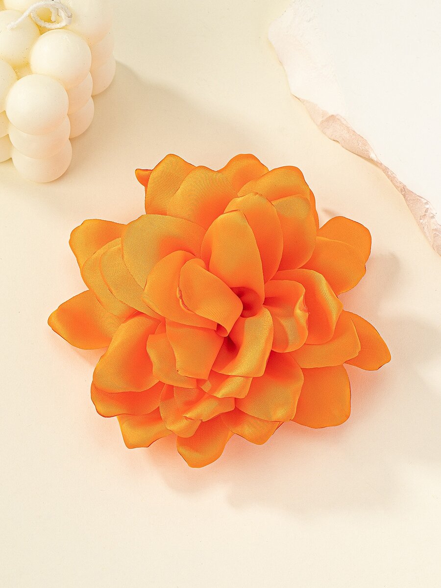 1Pc Phong Cách Phổ Biến Mô Phỏng Hoa Vải Burn Edge Đen & Họa Tiết Unisex Thời Trang Trâm Cài - trái cam - Xem 1