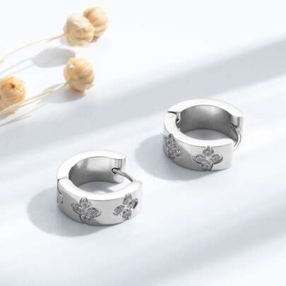 1對時尚,簡約風和流行不銹鋼耳環帶微鑲鑽石圖案