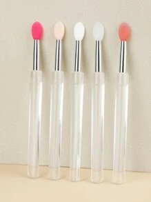 5pcs Transparent Handle Silicone Lip Brushes With Transparent Caps, Silicone Lip Brushes With Covers, Lipstick Brush, Lip Gloss Brush, Lip Balm Brush, Makeup Tools