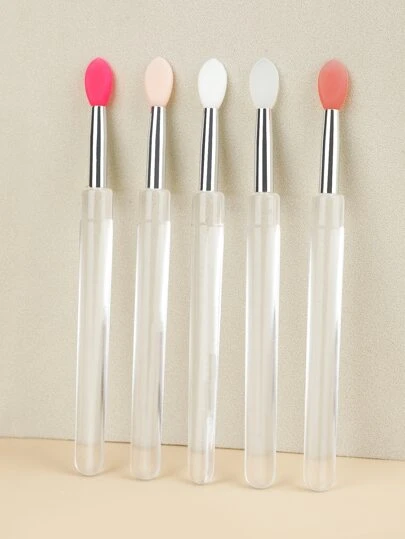 5pcs Transparent Handle Silicone Lip Brushes With Transparent Caps, Silicone Lip Brushes With Covers, Lipstick Brush, Lip Gloss Brush, Lip Balm Brush, Makeup Tools