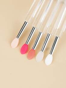 5pcs Transparent Handle Silicone Lip Brushes With Transparent Caps, Silicone Lip Brushes With Covers, Lipstick Brush, Lip Gloss Brush, Lip Balm Brush, Makeup Tools