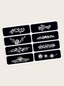 Novelty Body Tattoo Template, 1sheet Flower Pattern Tattoo Template - Black - View 4