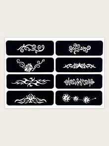 Novelty Body Tattoo Template, 1sheet Flower Pattern Tattoo Template - Black - View 2