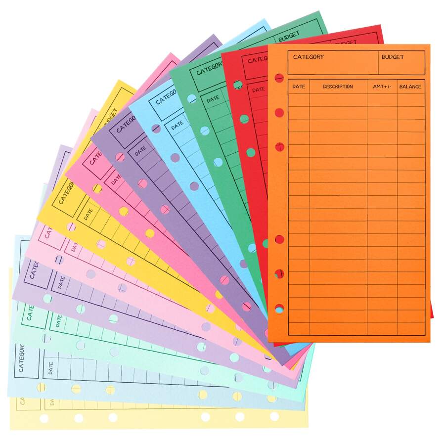 12入組用於預算現金信封、用於現金系統預算信封、用於儲蓄錢信封、帶預算表垂直佈局、12種顏色、卡片紙 - 彩色 - 查看 1