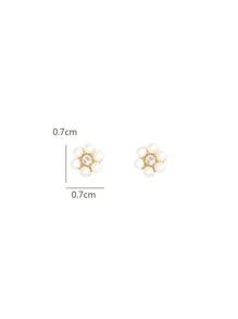 1 Pair Of Simple Mini Petite Flower Faux Pearl Stud Earrings Valentines - Yellow Gold - View 6