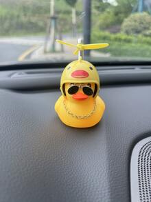 1入組橡膠鴨子可愛黃色的破鴨子帶螺旋槳頭盔,戶外裝飾用品中心裝飾品,車內裝飾品成年人汽車儀表板裝飾, - 黃色 - 查看 2
