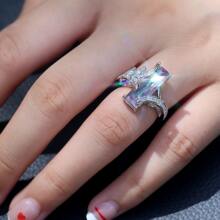 Nhẫn đá Topaz nhiều màu và đá Rhinestone vuông, kiểu dáng Châu Âu và Mỹ sáng tạo dành cho nữ, đính đá quý cầu vồng. - Nhiều màu - Xem 3