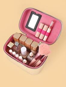 negro Estuche de maquillaje , con diseño de onda portátil medio Estuche de maquillaje para mujeres - Plateado - Ver 3