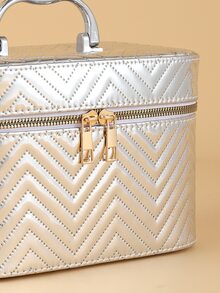 negro Estuche de maquillaje , con diseño de onda portátil medio Estuche de maquillaje para mujeres - Plateado - Ver 4