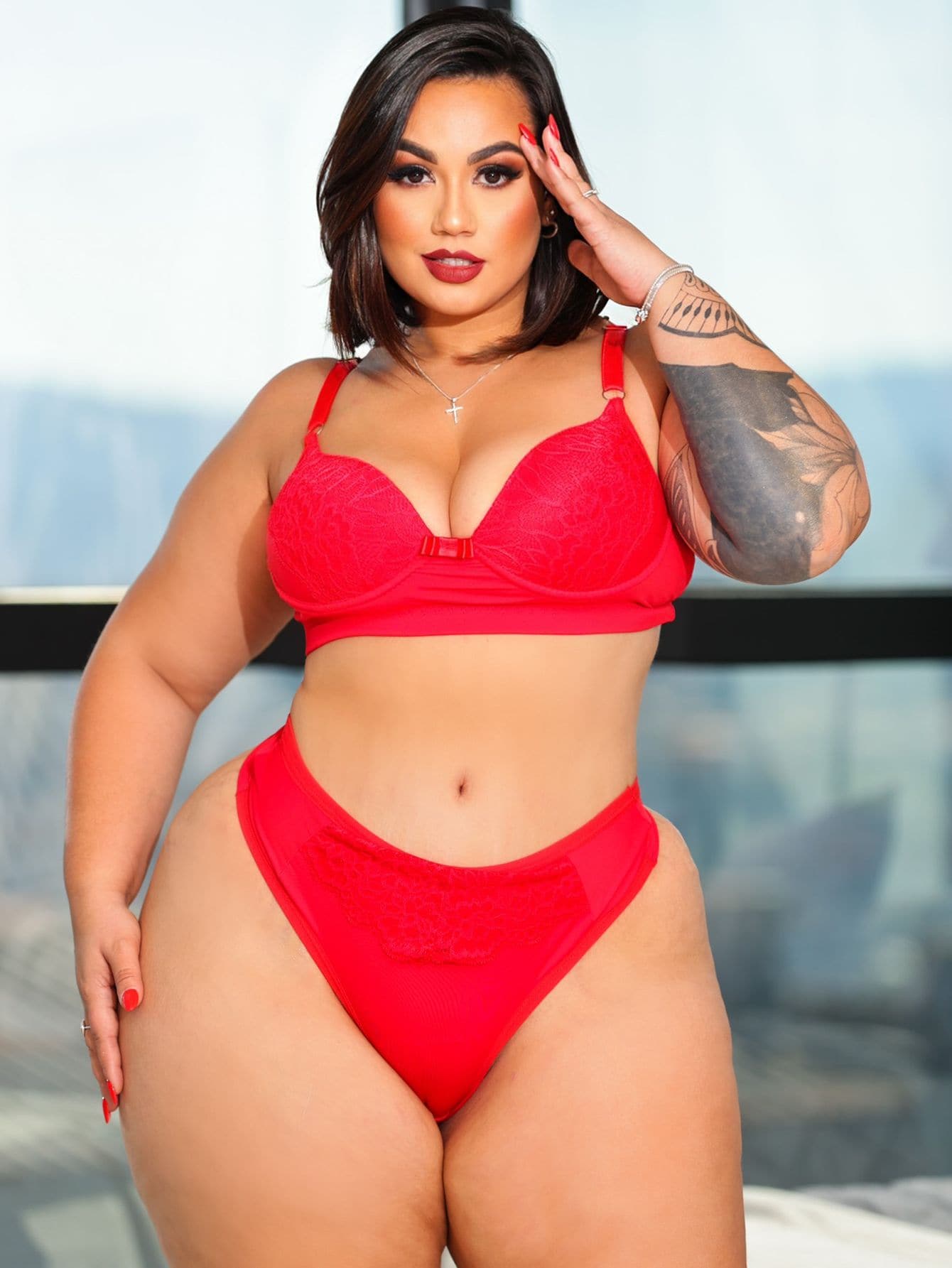 Plus Size Bra & Panty Sets - 紅色 - 查看 1