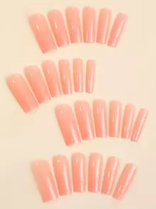 24入組卡其色長方形純色假指甲，極簡校園風指甲裝飾，包括1支指甲文件和1片膠貼裝指甲裝備