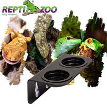 1 PC Reptile Water Bowl Double Grid Gecko Food Dish Feeder Detachable Suction Cup Reptile Feeding Dish Feeder with 6 Pcs Cups Dish Bowls for Pet Food and Water Feeding - Black - View 1