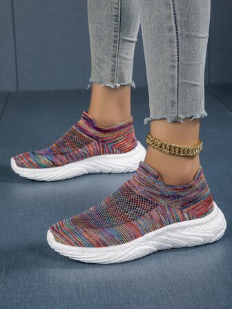 帶彈性襪套的爆米花運動鞋，透氣易穿的休閒鞋，紅色防滑除臭