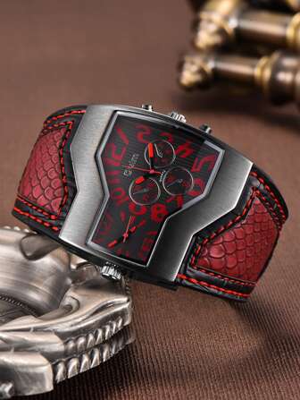 OULM Men's Quartz Watch Square Dial Wide Strap Fashion Casual Belt Men's Quartz Watch Student Watch Sport Type Punk Hip-Hop Band Style