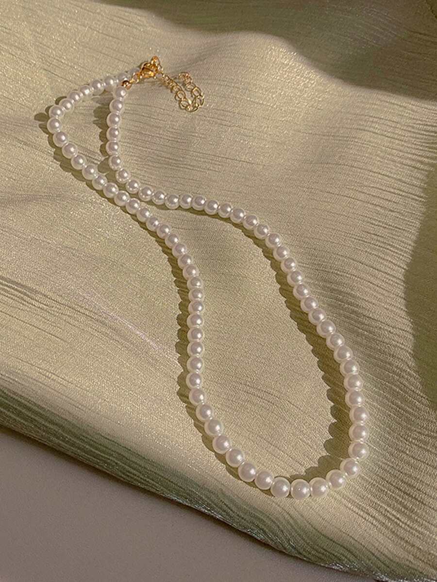 Pearl Choker Necklace - White - View 1