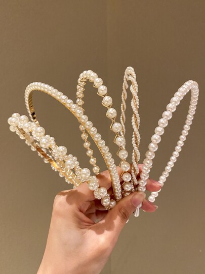 5pcs/Set Women's Faux Pearl Side Clip Hairpins Tiaras,Hairband ,Hair Hoop,Hairband,Hair Hoop Headbands
