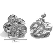 失去光澤波希米亞花不銹鋼花金屬耳釘適合女士局部時髦流行首飾類 - 銀色 - 查看 4