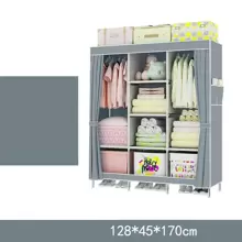 Armario montado en tubo de acero Simple, Color aleatorio, portátil, para almacenamiento de ropa de dormitorio, alquiler, 1 pieza - Gris - Ver 1