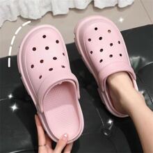 1 đôi dép bít mũi đế dày, màu trơn, thoáng khí, chống trơn, kiểu dáng thoải mái, chống trượt, unisex. - Hồng - Xem 1