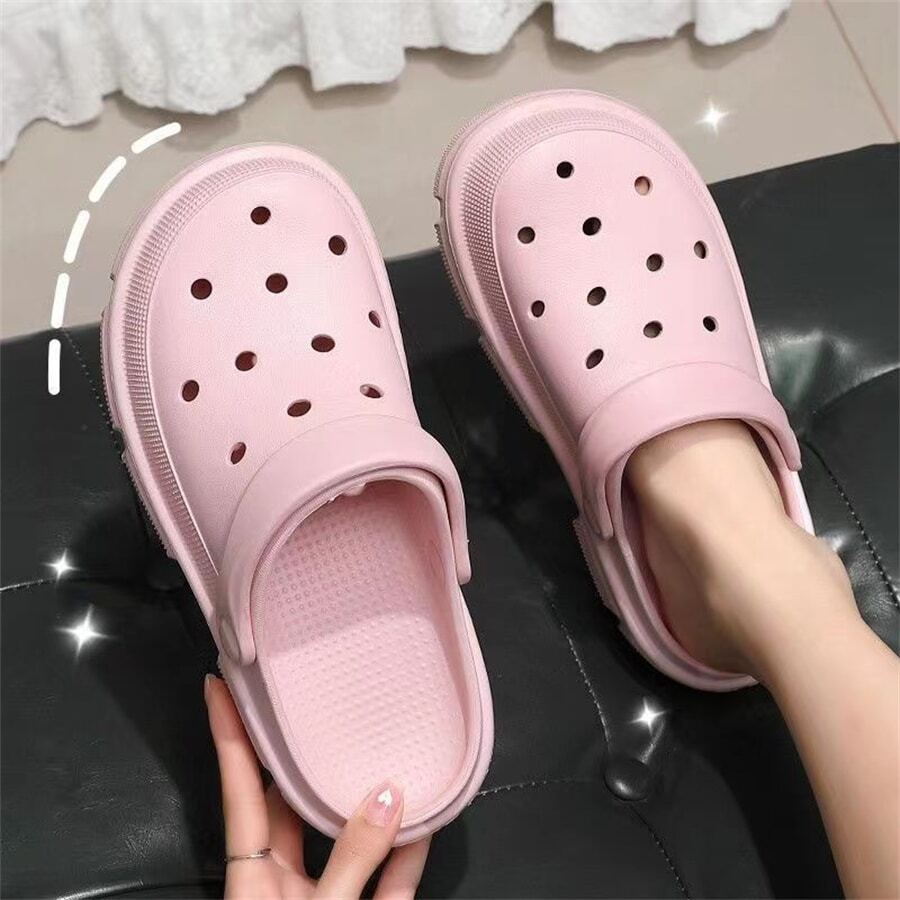 1 đôi dép bít mũi đế dày, màu trơn, thoáng khí, chống trơn, kiểu dáng thoải mái, chống trượt, unisex. - Hồng - Xem 1