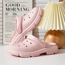 1 đôi dép bít mũi đế dày, màu trơn, thoáng khí, chống trơn, kiểu dáng thoải mái, chống trượt, unisex. - Hồng - Xem 3