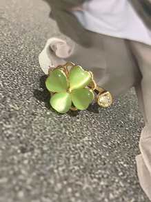 Green Cat's Eye Stone Rotatable Four-Leaf Clover Ring Valentines,Mom,Mother,Mother's Day,Gift