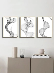 3pcs Trừu tượng Hút thuốc tranh sơn dầu Bức tranh Đen Trắng Nghệ thuật Áp phích In Tối giản Hiện đại Tranh treo tường Đối với Phòng khách Phòng ngủ Nhà  Đồ trang trí , Không khung - Màu be - Xem 2