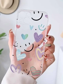Smile Heart Pattern Clear Print Phone Case - Multicolor - View 2