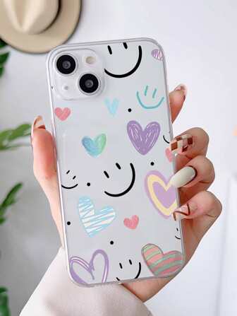 微笑愛心圖案透明印花手機外殼