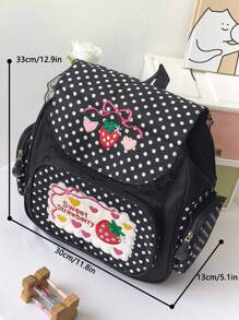 Mochila de mujer con bordado lindo de fresa y gran capacidad - Negro - Ver 4
