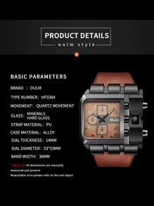 Reloj de cuarzo cuadrado para hombre OULM, correa ancha, reloj de cuarzo de moda casual para hombres, reloj de estudiante de tipo deportivo con esfera grande, estilo de banda punk hip-hop - Marrón - Ver 4