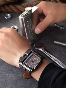 Reloj de cuarzo cuadrado para hombre OULM, correa ancha, reloj de cuarzo de moda casual para hombres, reloj de estudiante de tipo deportivo con esfera grande, estilo de banda punk hip-hop - Marrón - Ver 7