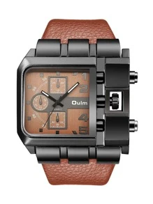 Reloj de cuarzo cuadrado para hombre OULM, correa ancha, reloj de cuarzo de moda casual para hombres, reloj de estudiante de tipo deportivo con esfera grande, estilo de banda punk hip-hop - Marrón - Ver 5