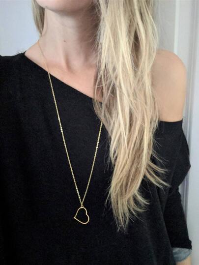 Enkelt ihåligt hjärta hänge långt halsband för kvinnor, helt nytt