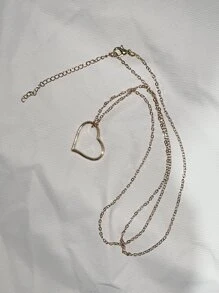 Simple Hollow Out Heart Pendant Long Necklace For Women, Brand New - Gold - View 3