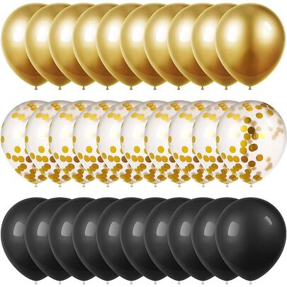 30pcs 12inch Black Gold Confetti Balloon Set For Wedding Valentine's Day Anniversary Engagement Bride Shower Birthday Party Decoration Holiday Party Celebration Event