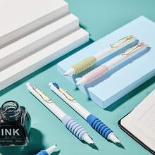 3 piezas con botón de pulsar de metal Bolígrafos con 30 piezas negro tinta recargas & suave Empuñadura de bolígrafo - Albaricoque - Ver 10