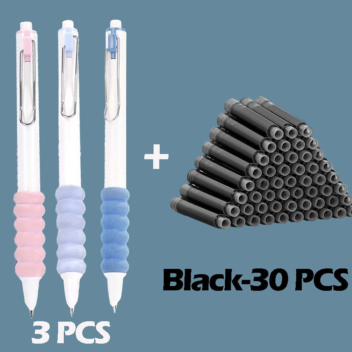 3 piezas con botón de pulsar de metal Bolígrafos con 30 piezas negro tinta recargas & suave Empuñadura de bolígrafo - Albaricoque - Ver 1