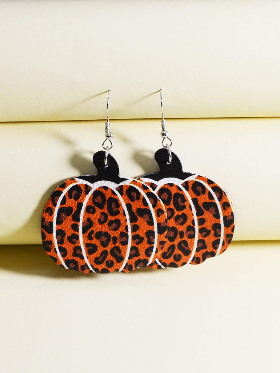 1雙輕便PU皮革南瓜雙面圖案吊墜耳環適合女士,秋天 - 彩色 - 查看 1