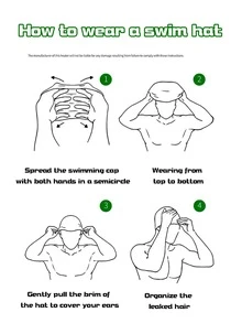 成人男女長發防水無頭矽膠游泳帽印花圖案大頭圍 - 黑色 - 查看 6