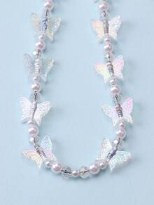 1入組時尚蝴蝶形狀手機吊墜創意DIY裝飾帶亞克力和陶瓷釘珠適用於手機殼 - 白色 - 查看 3