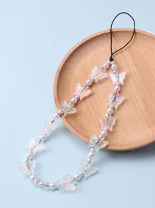 1入組時尚蝴蝶形狀手機吊墜創意DIY裝飾帶亞克力和陶瓷釘珠適用於手機殼 - 白色 - 查看 1