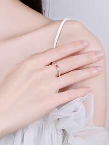 S925 Bạc nguyên chất Nhẫn Đối với phụ nữ , Duy nhất Hình học Ngăn xếp Nhẫn Với Vi mô Cẩn vào , Đối với Chỉ mục Hoặc Pinky Ngón tay - trắng - Xem 5