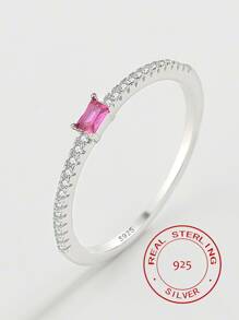 S925 Bạc nguyên chất Nhẫn Đối với phụ nữ , Duy nhất Hình học Ngăn xếp Nhẫn Với Vi mô Cẩn vào , Đối với Chỉ mục Hoặc Pinky Ngón tay - trắng - Xem 1