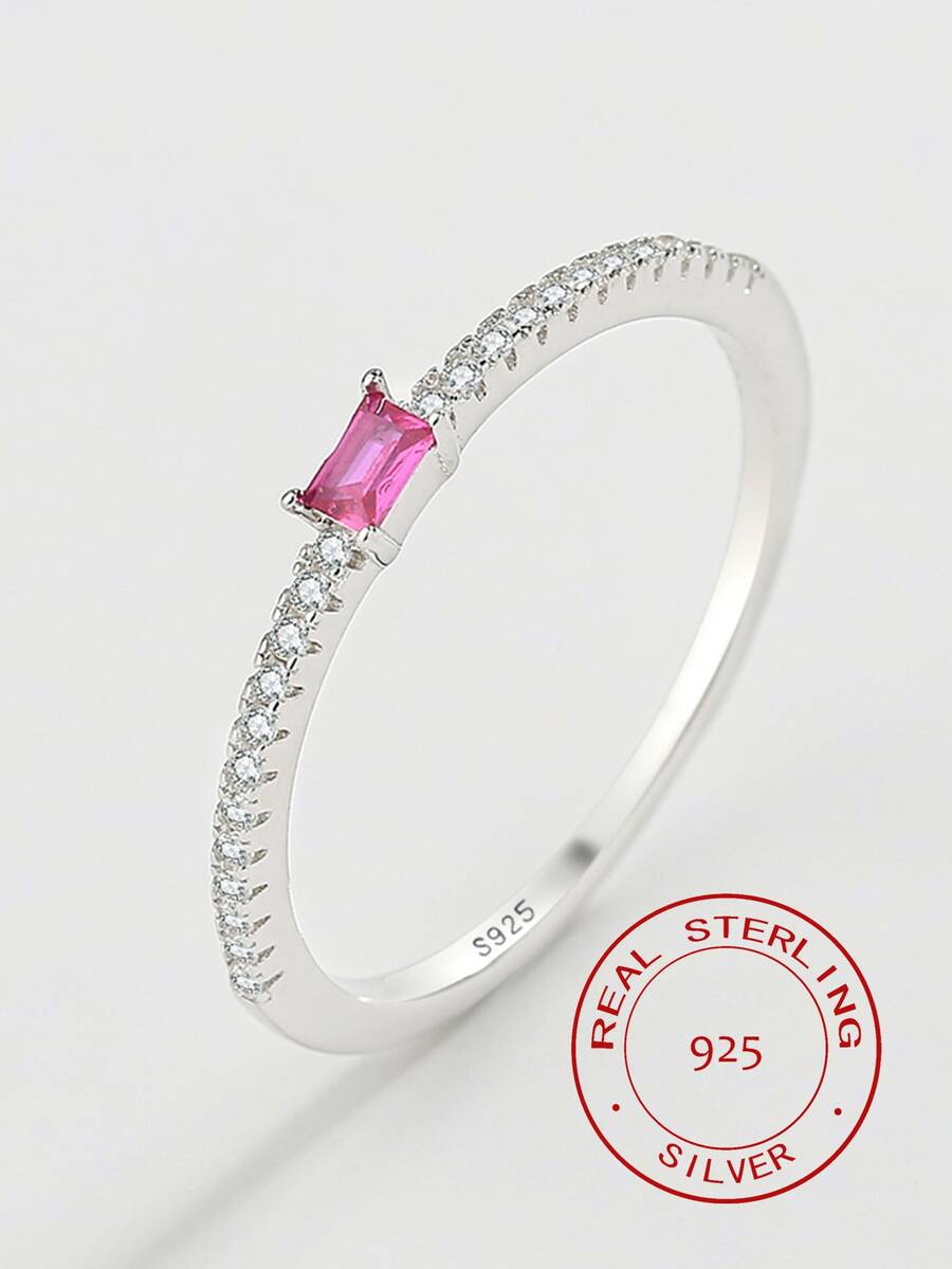 S925 Bạc nguyên chất Nhẫn Đối với phụ nữ , Duy nhất Hình học Ngăn xếp Nhẫn Với Vi mô Cẩn vào , Đối với Chỉ mục Hoặc Pinky Ngón tay - trắng - Xem 1