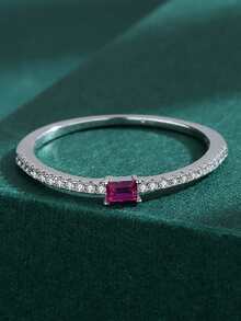 S925 Bạc nguyên chất Nhẫn Đối với phụ nữ , Duy nhất Hình học Ngăn xếp Nhẫn Với Vi mô Cẩn vào , Đối với Chỉ mục Hoặc Pinky Ngón tay - trắng - Xem 2