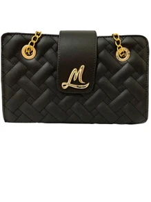 Bolsa Feminina Transversal ML Media A tira-colo corrente Dourada com Alça Paris. - Preto - Visão 4