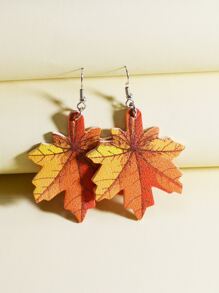 1雙秋天楓葉圖案雙面輕便PU皮革吊墜耳環適合女士 - 彩色 - 查看 1