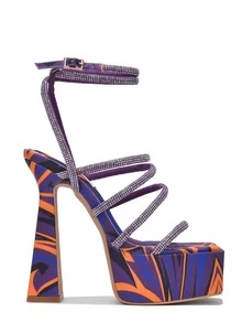 Women's  Strappy Rhinestone Rope Block Heels - Platform Square Toe Metallic/Holo Strappy Ultra High Heel For Special Events - 彩色 - 查看 2